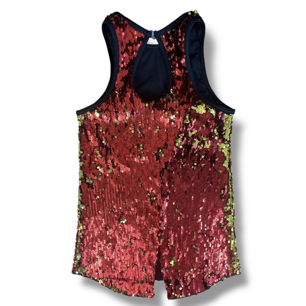Weissman Sequin Dance Costume Tank Top Womens‎ Small Red Gold Racerback 12317 - Picture 2 of 7